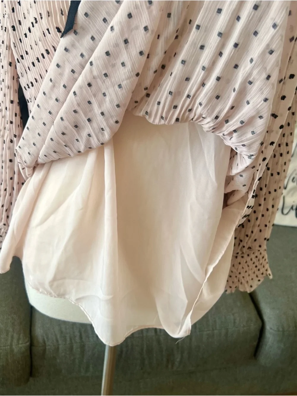 Max Studio Beige Swiss Dot Tie-Neck Blouse - Picture 4 of 13